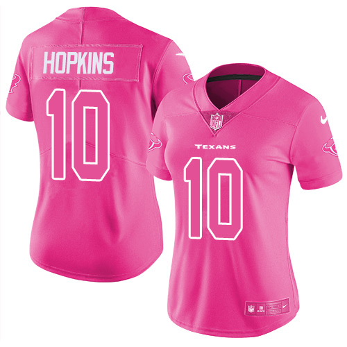 Nike Texans #10 DeAndre Hopkins Pink Women's Stitched NFL Limited Rush Fashion Jersey